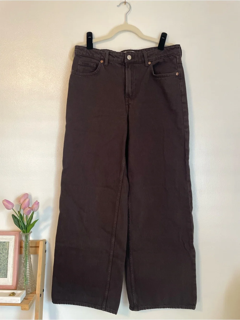Denim jeans wide leg dark brown loose fit H&M size 6